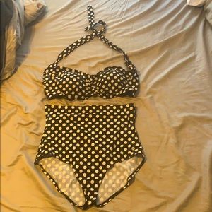 High waisted halter-top polkadot swimsuit
